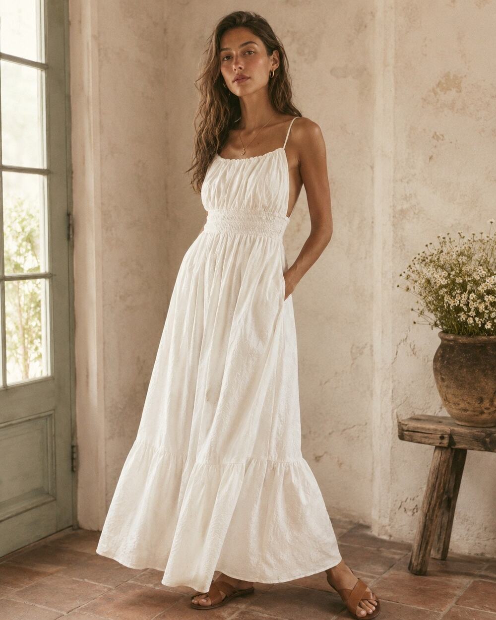 NWT: TROVATA Birds of Paradis Mirabella Embroidered White Cotton Maxi Dress